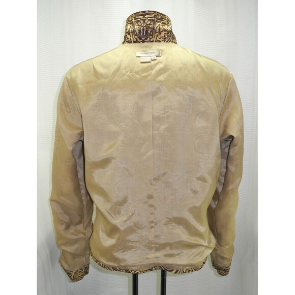 Transitions Gold Brown Print Silk Button-Front Lined Shirt Jacket - Women's M - Picture 6 of 7